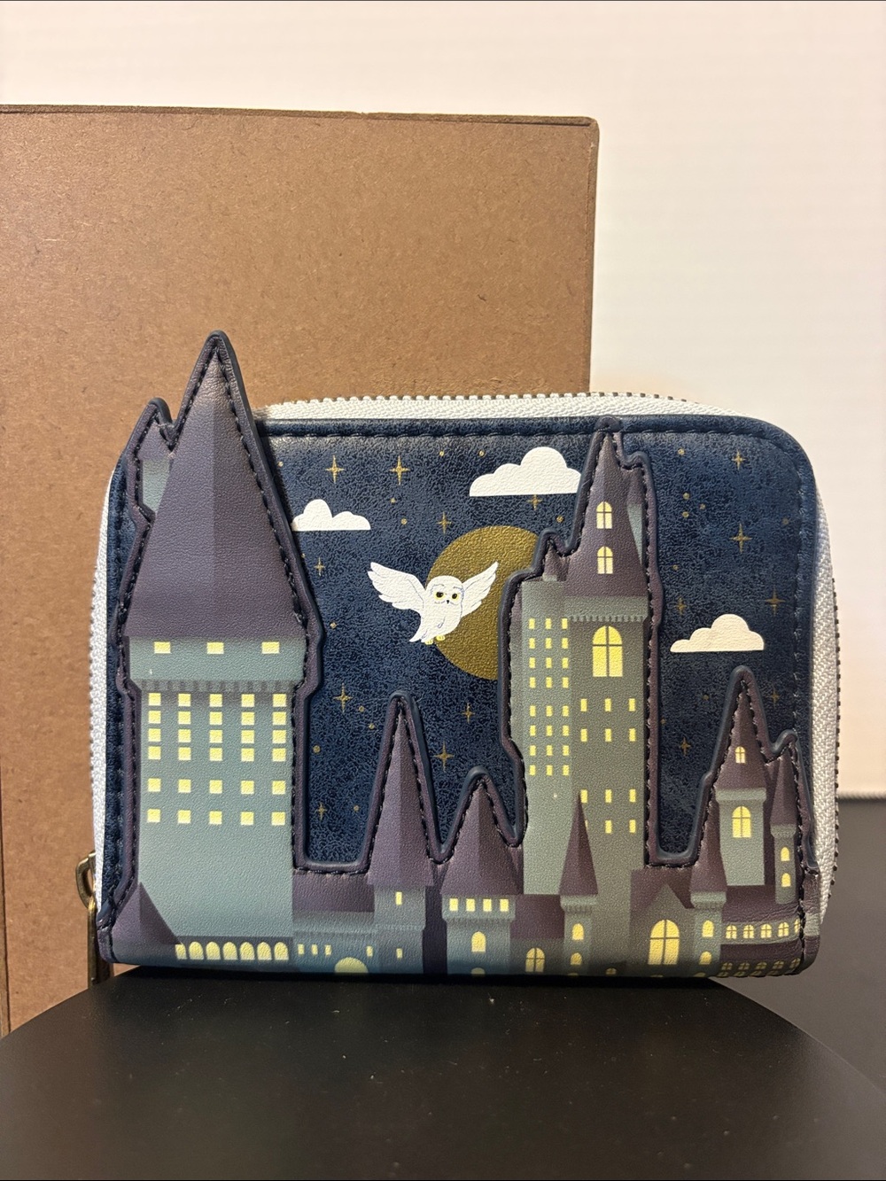 Loungefly Night Castle Zip Wallet - Navy, Gray, Yellow - Picture 1 of 5